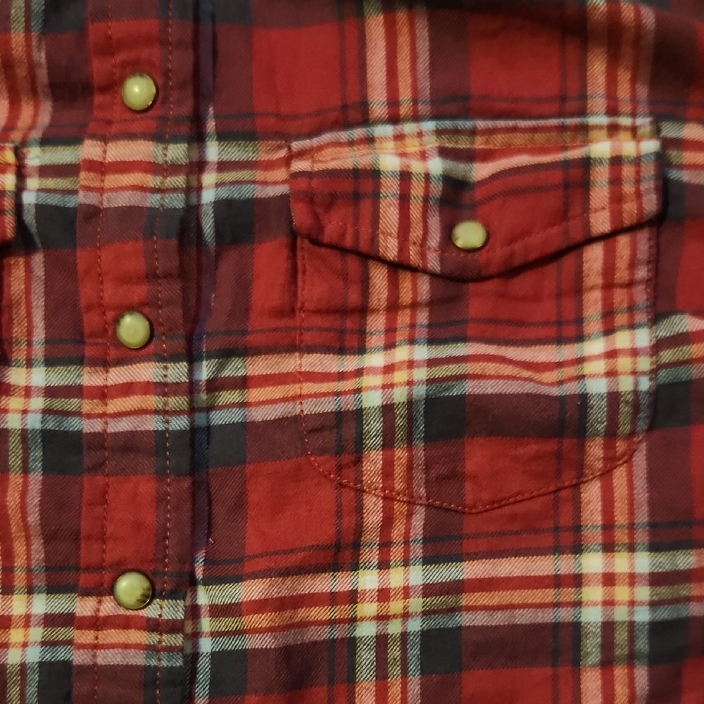 3/$20 Women's Jacks Girlfriend Red Plaid Button Down Shirt - Picture 2 of 7